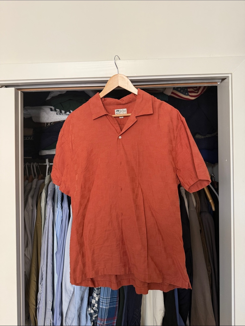J. Crew Men’s Short-Sleeve Camp Shirt — Rust
